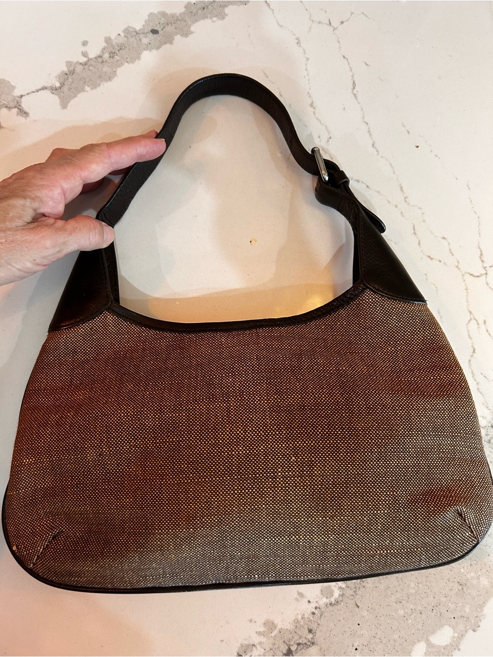 Banana Republic Brown Canvas Woven Shoulder Bag with Brown Leather Trim